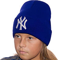 Стильная зимняя детская шапка с логотипом Нью Йорк New York NY для мальчика и для девочки Электрик
