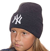 Стильная зимняя детская шапка с логотипом Нью Йорк New York NY для мальчика и для девочки Темно-серый