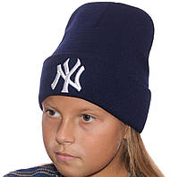 Стильная зимняя детская шапка с логотипом Нью Йорк New York NY для мальчика и для девочки Темно-синий