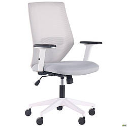 Комп'ютерне крісло світло-сіре Lead White сидіння Нест-19 тканина спинка сітка SL-01 з білим каркасом