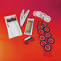 Набор для дизайна ногтей. Декор для маникюра: Кисти для дизайна, стразы, дотсы, скотч-ленты, пилочка.