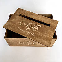 Свадебная коробка для пожеланий с гравировкой и покраской морилкой 280х180х180мм