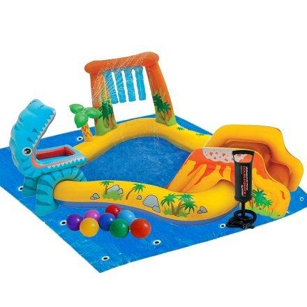 Надувний дитячий ігровий центр з гіркою, водоспадом і пальмою-фонтаном Динозаври Intex 57444