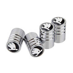 Ковпачки на ніпель для Шкоду Alitek Long Silver Skoda Logo ч/б (4 шт)