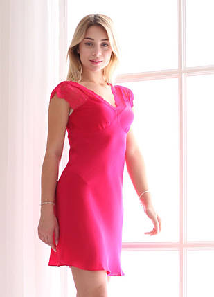 Шовкова жіноча нічна сорочка "Флоренція". TM"Silk Kiss". Florence. Натуральний 100% шовк. Малинова, фото 1