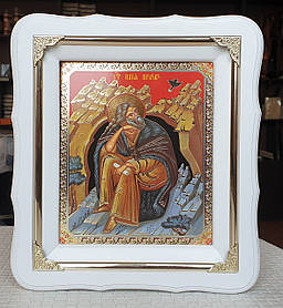 Ікона Пророка Іллі в білому дерев'яному кіоті під склом, розмір 24*21, сюжет 15*18.