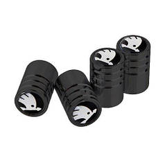 Ковпачки на ніпель для Skoda Alitek Long Black Шкоду Logo ч/б, 4 шт.