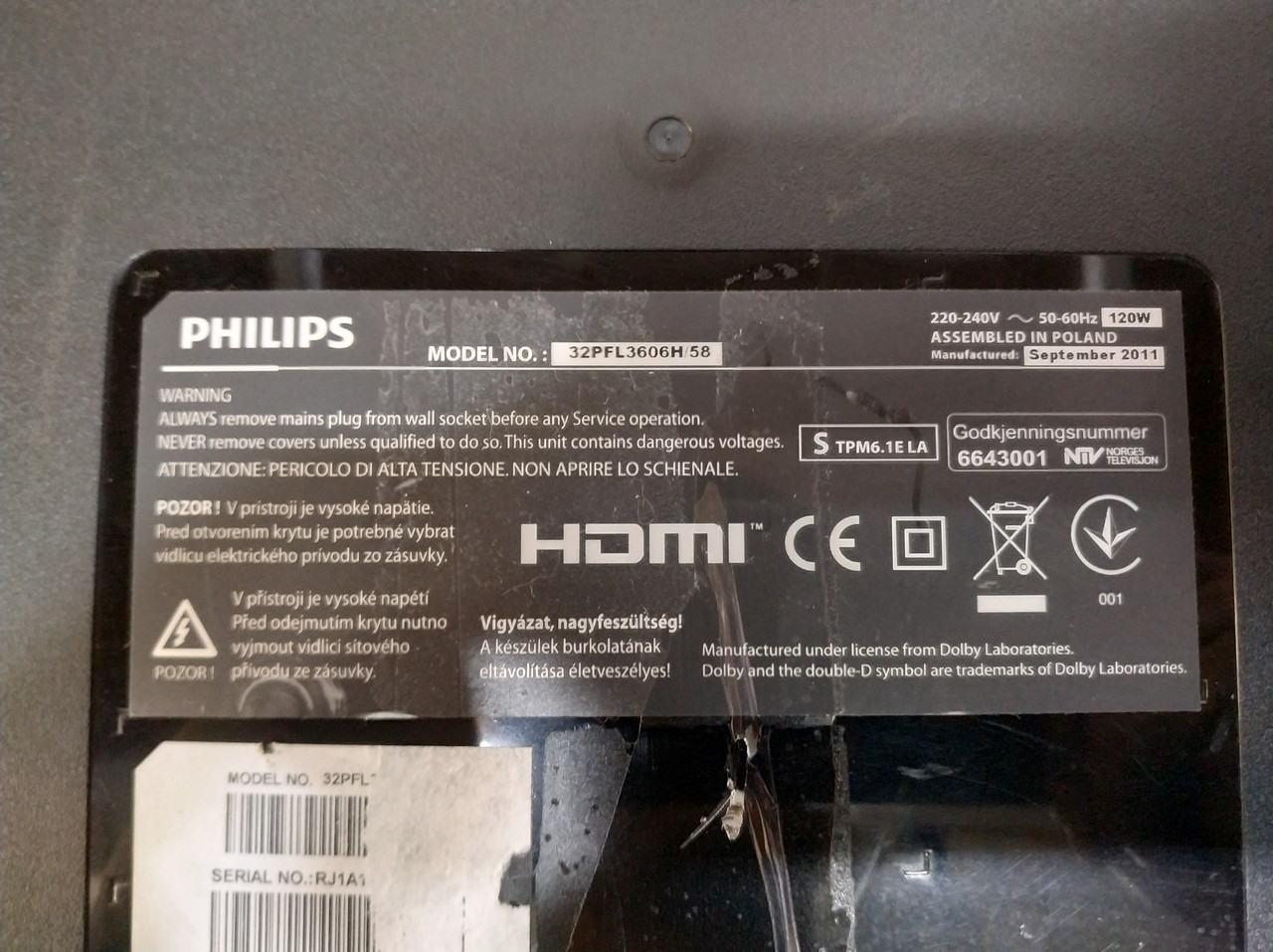 Запчастини до телевізора PHILIPS 32PFL3606H (LVDS Шлейф ІЧ приймач), фото 1