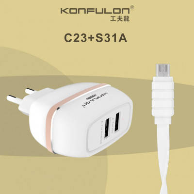 Мережевий зарядний пристрій Konfulon (C23 + S31A) 2в1 5V / 2.4 A + USB кабель micro - білий, фото 2