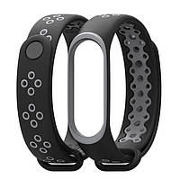 Ремешок, ремень, ремешки, браслет для, на xiaomi mi band 3 / 4, ми бенд 3 / 4 черный с серым силиконовый