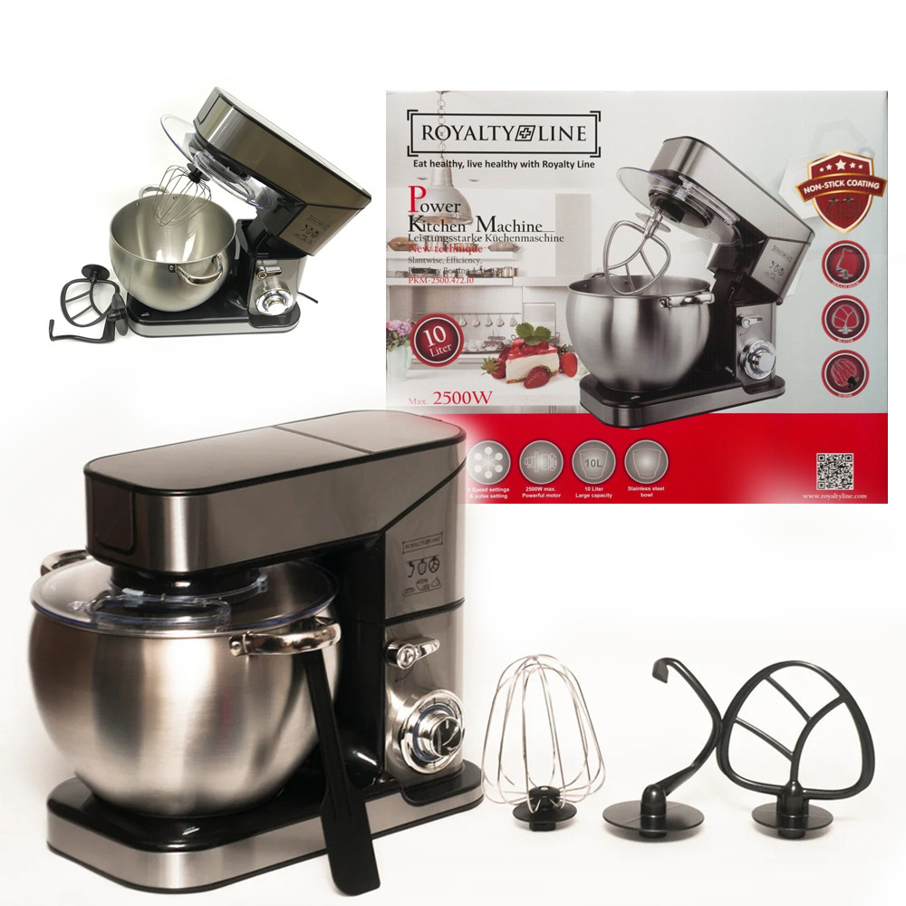 Кухонний комбайн, планетарний міксер, тістоміс Royalty Line RL-PKM 2500.472.10 Silver (10л, 2500Вт, Швейцарія)
