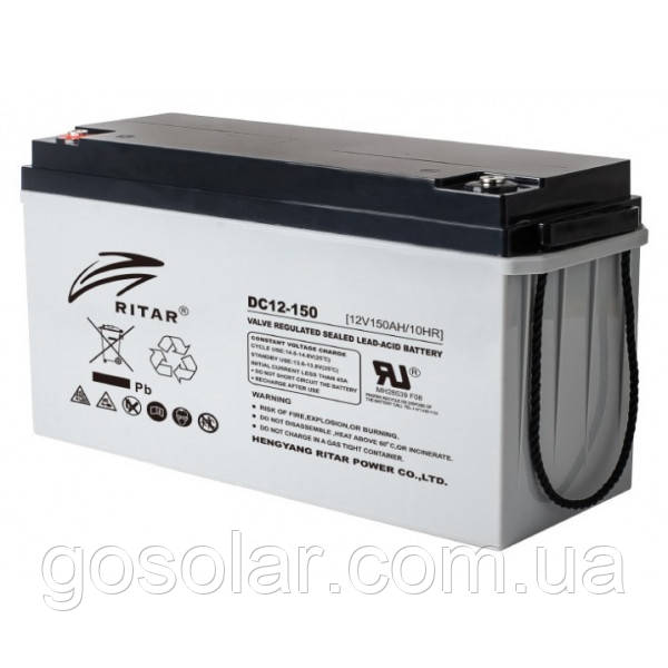 Акумуляторна батарея AGM Ritar DC12-150 Gray Case 12V 150Ah глибокого розряду для систем UPS