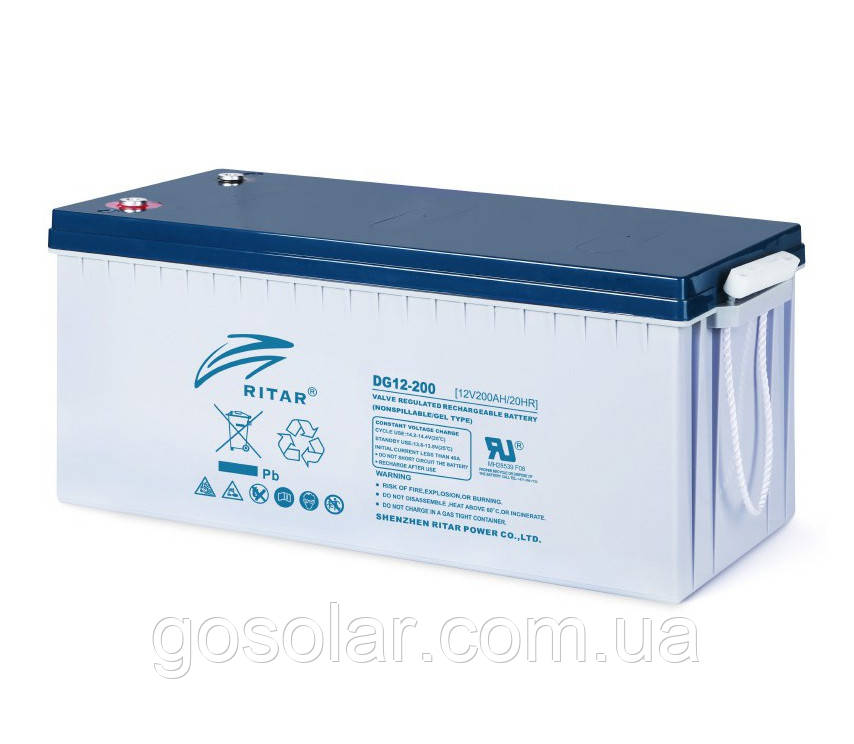 Акумуляторна батарея GEL RITAR DG12-200, Gray Case, 12V 200.0 Ah ( 522 х 240 х 219 (224) ) Q1