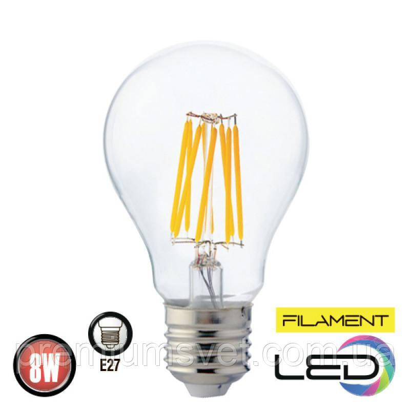 Лампа A60 Filament LED 8W E27 4200K 850Lm Filament Globe-8 (0015-0008-020), фото 1