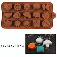 Силіконова форма для цукерок Асорті 15 шт., 21*10,5*1,5 см