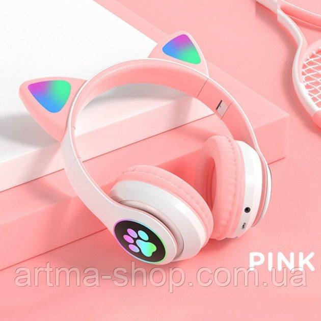 Бездротові дитячі навушники котики з вушками Cat 930 Рожеві, Радіо, Bluetooth 5.0, Світломузика