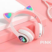Бездротові дитячі навушники котики з вушками Cat 930 Рожеві, Радіо, Bluetooth 5.0, Світломузика