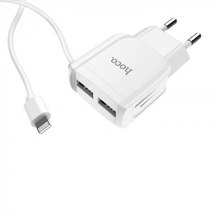 Мережевий зарядний пристрій Hoco С59А (2USB / 2.4 A) з цільним кабелем Lightning - білий, фото 2