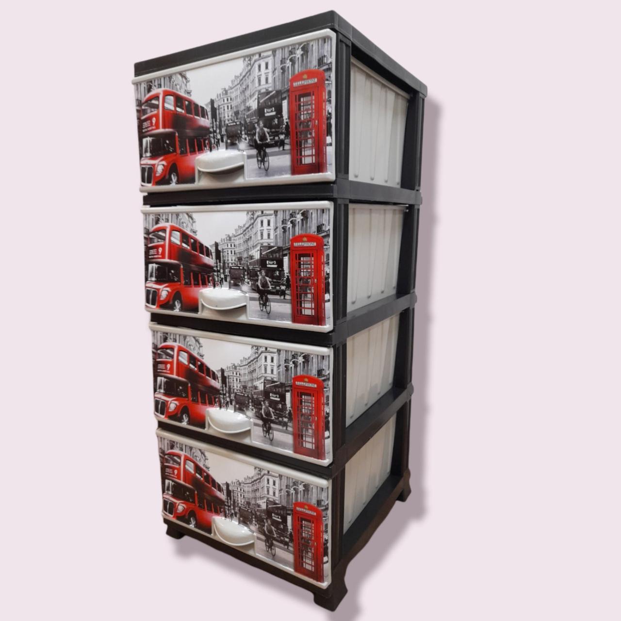 Комод пластиковий 4 ящики з малюнком Лондон-автомобіль/ELIF. Туреччина/