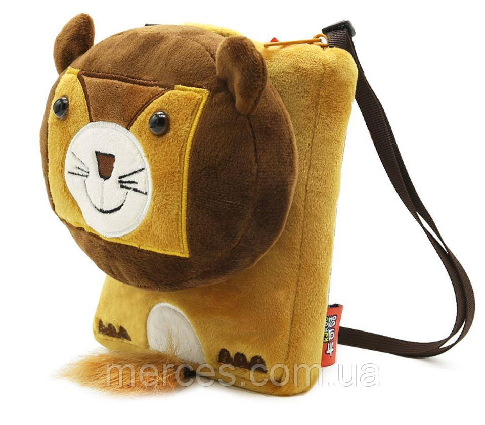 Дитяча сумка жовта через плече сумочка міні "Лев" велюр крос боді для малюків унісекс для телефону, фото 1