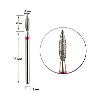 Насадка алмазная пламя с красной насечкой, для выпиливания вытекшего геля, акрила 2 мм