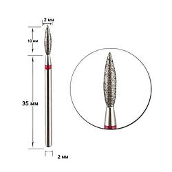 Насадка алмазна полум'я з червоною насічкою, для випилювання вытекшего гелю, акрилу 2 мм