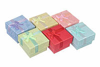 Подарочные коробочки для бижутерии 4*4 см золотистые (упаковка 24 шт) "Текстуры" с бантиком