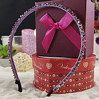 Обруч для волос Стеклярус Фиолетовый для женщин и девушек украшенный камнями прочный + Подарок