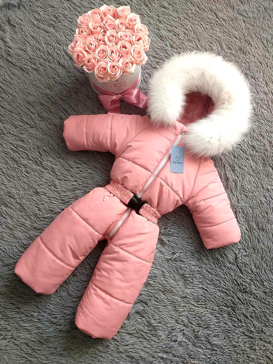 Зимовий дитячий комбінезон на дівчинку з натуральним хутром