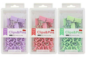 Набір канцелярський ООПТ 6 біндерів 19мм, 35 кнопок-цвяшків, мікс кольорів (12)