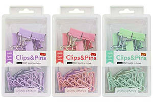 Набір канцелярський ООПТ 6 біндерів 19мм, 40 скріпок, мікс кольорів (12)