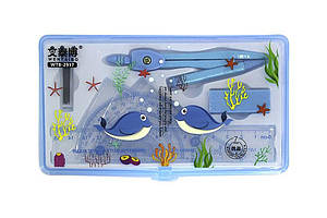 Готовальня 7 предметів, металевий циркуль ООПТ Підводний світ