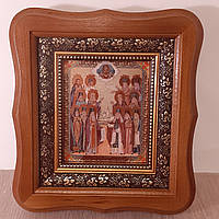 Икона Оптинских старцев, лик 10х12 см, в светлом деревянном киоте