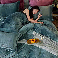 Комплект постільної білизни з велюру Моніка, хвойний, Євро, 200х230, 250х250, 48x74-2шт