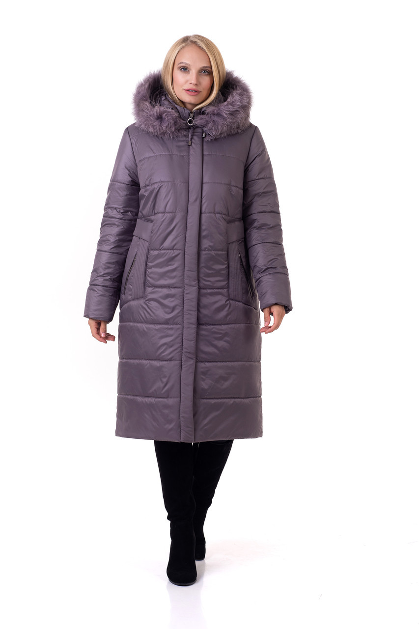 Жіноче зимове пальто з натуральним хутром на капюшоні розміри 48-66