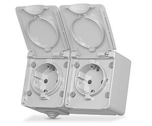 VIDEX BINERA IP65 Розетка зовнішня подвійна із заземленням сіра