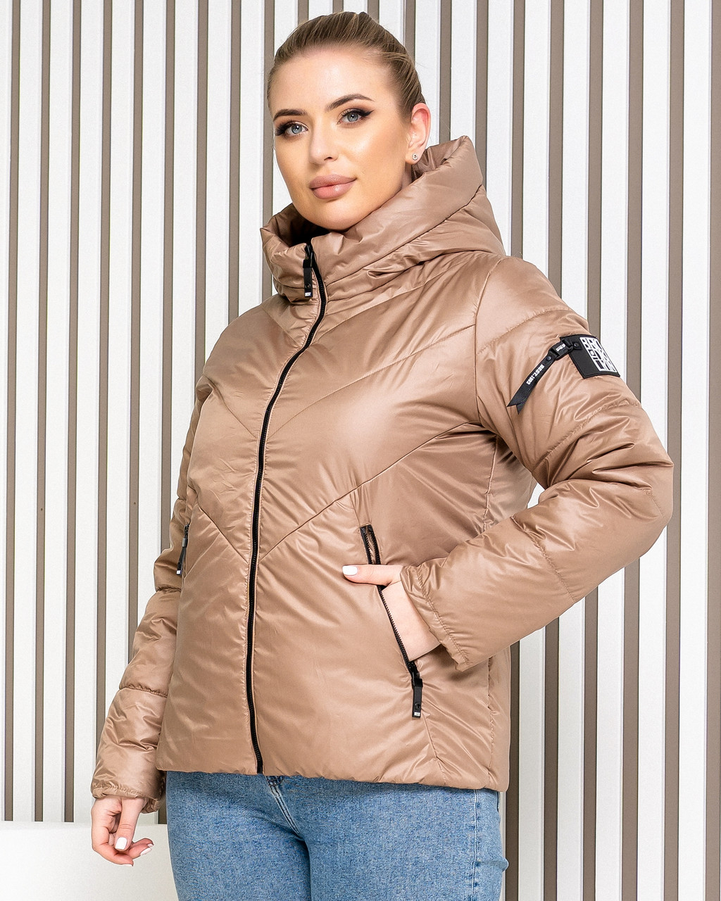 Куртка жіноча вітровка БАТАЛ арт. 1008, колір кави з молоком