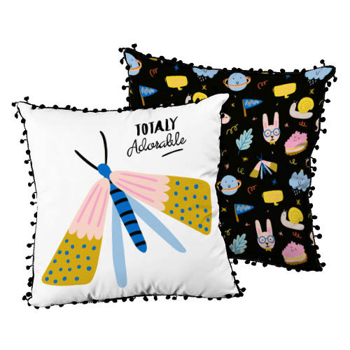 Подушка декоративна шовкова с помпонами Totaly adorable 45x45 см (45ISP_JOY001)
