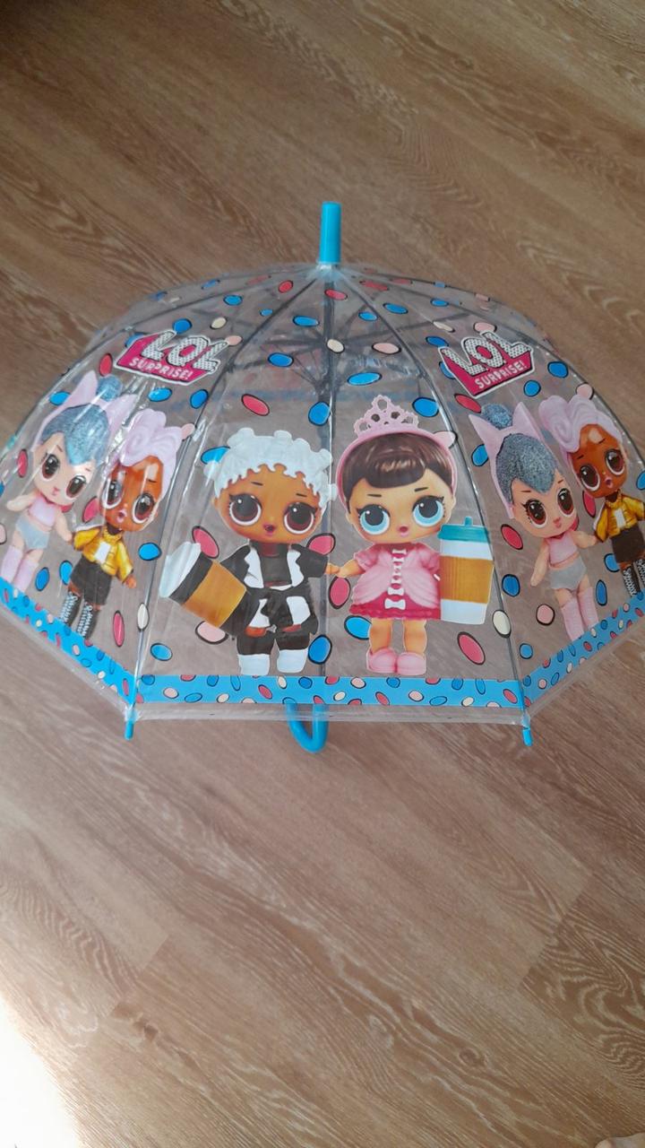 Зонт Зонтик трость детский полуавтомат купол прозрачный, принт Куклы Лол LOL купол 75 см - фото 2 - id-p754148564
