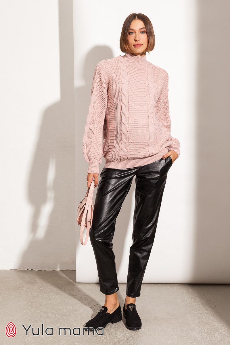 Штани для вагітних чорні з еко шкіри Amalia warm, фото 1