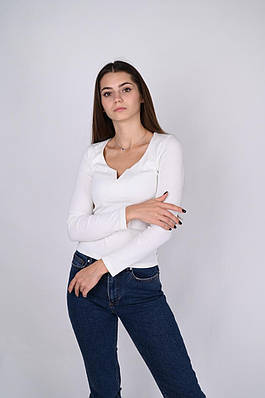 Пуловер жіночий з V-вирізом білий 2260 (2000000022741)