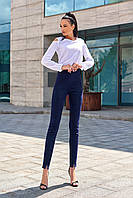 Замшевые лосины брюки с высокой талией узкие женские модные синие молодёжные повседневные элегантные
