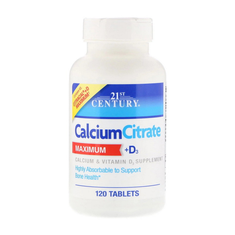 Кальцій з вітаміном Д3 Calcium Citrate maximum + D3 (120 табл.) 21st Century, фото 1