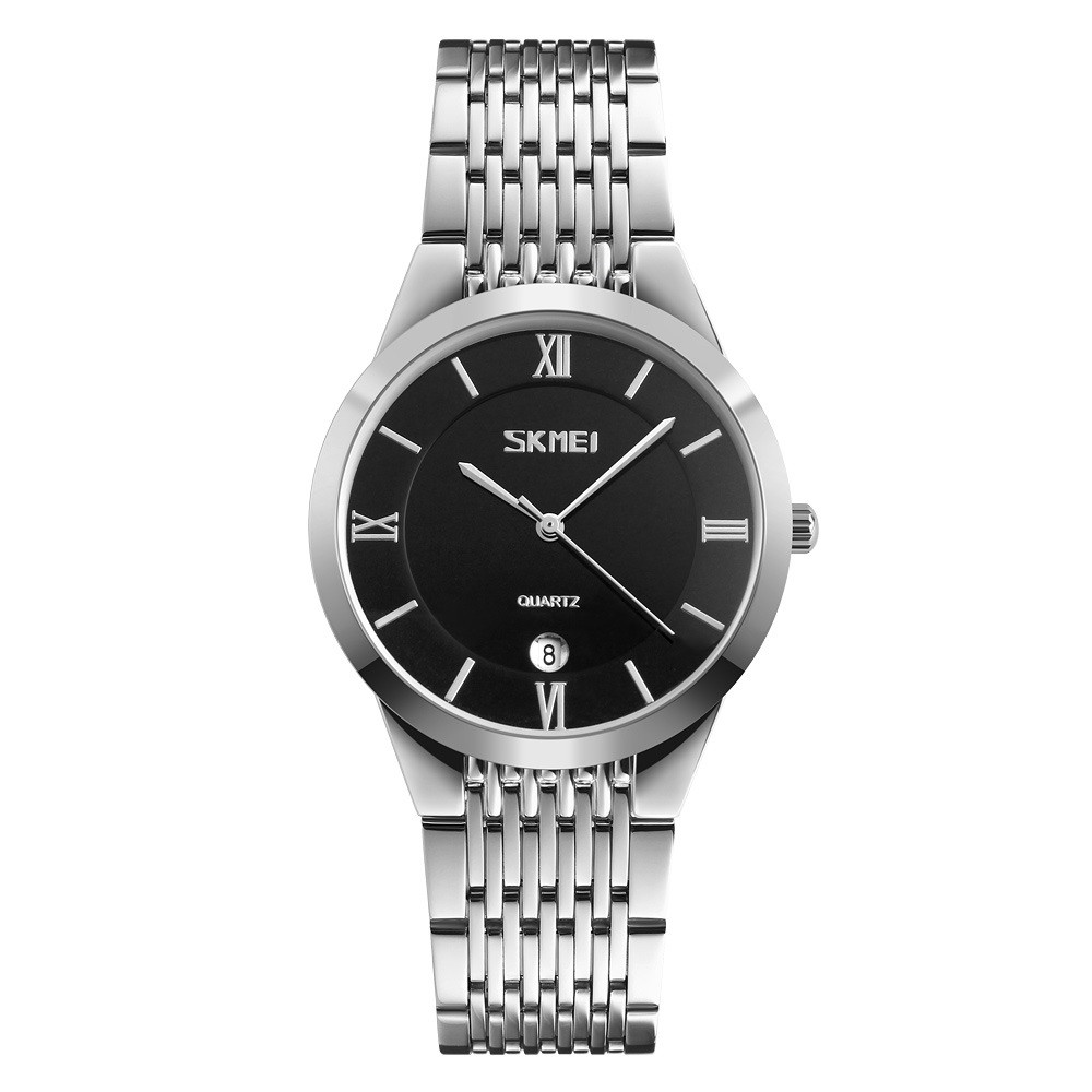 Skmei 9139 сріблясті з чорним циферблатом чоловічі годинники