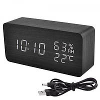 Часы электронные настольные VST-862S-6 (термометр, гигрометр, будильник) от USB DC чёрный корпус, белые цифры