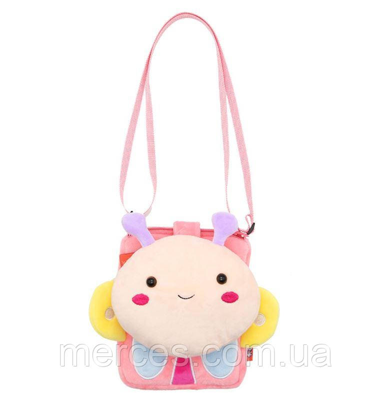 Дитяча сумка рожева сумочка через плече міні "Метелик" велюр крос боді для малюків дівчинці для телефону, фото 1