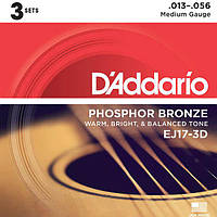 Струны D'Addario EJ17-3D Phosphor Bronze Medium 13-56 3 sets