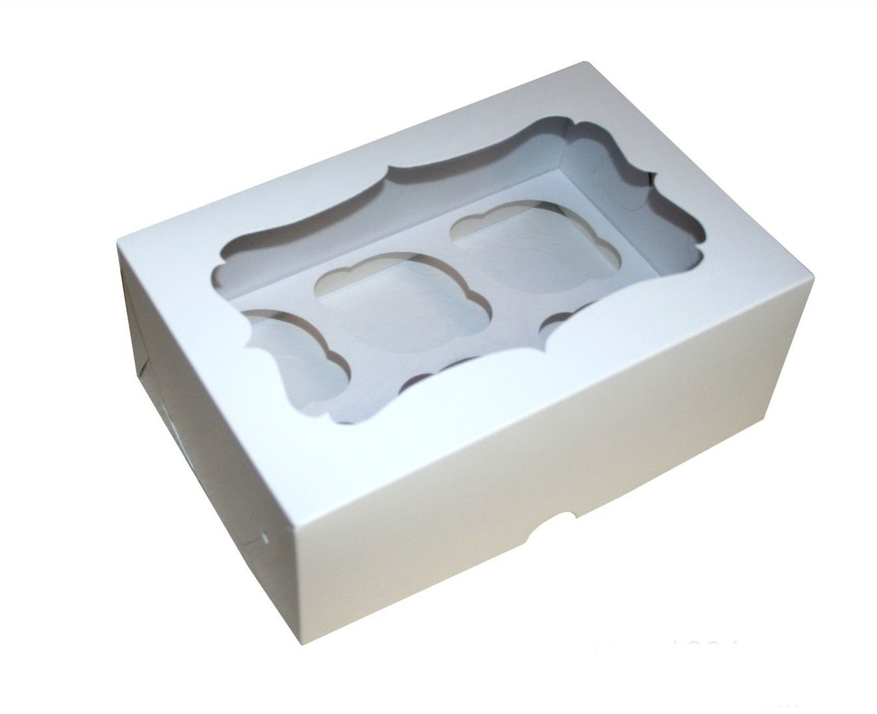 Коробка для 6 кексів, мафінів, капкейків з мелованого картону з вікном 240х180х90 мм