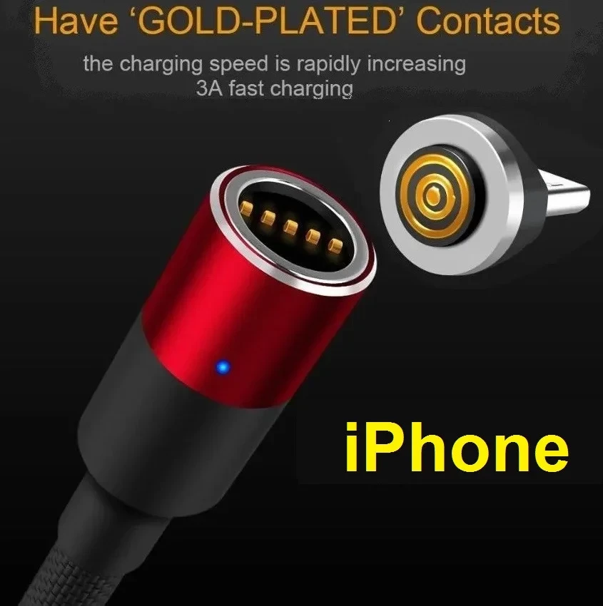 Конектор iPhone 3A Круглий Наконечник на Магнітний Кабель Заряджання Передавання даних на 360 градусів, фото 1