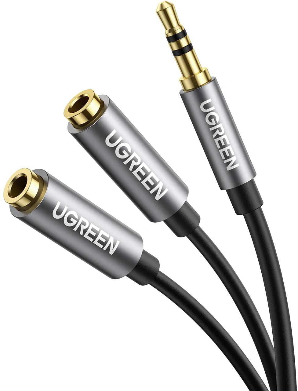 Кабель аудіо Ugreen 3.5 mm стерео AUX спліттер 20CM Black (AV123)